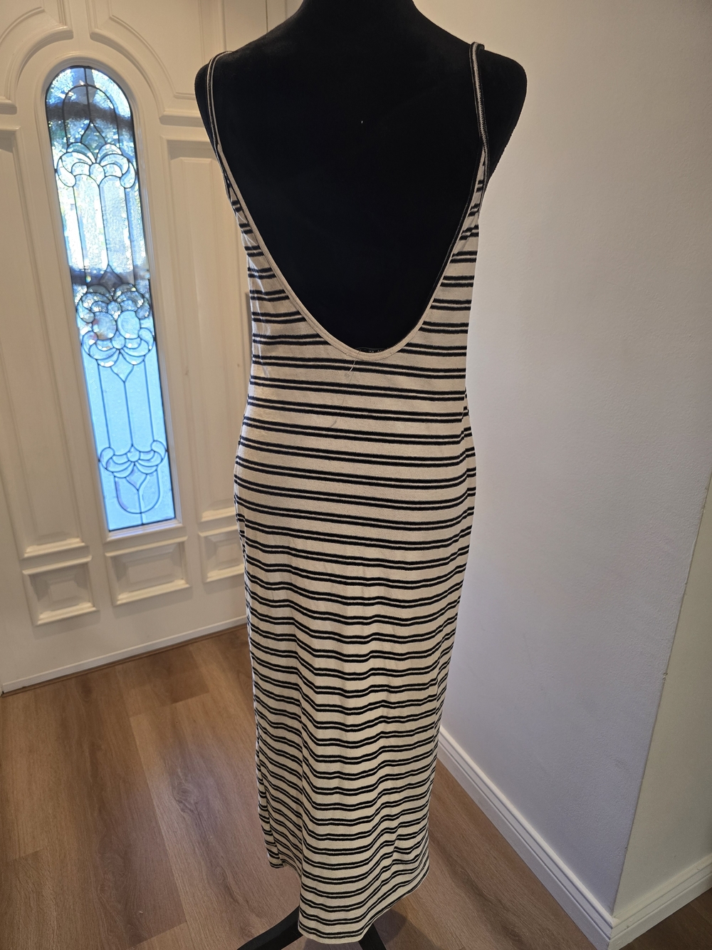 Zara Black and White Striped Spaghetti-Strap Low Back Maxi Dress - Picture 5 of 7